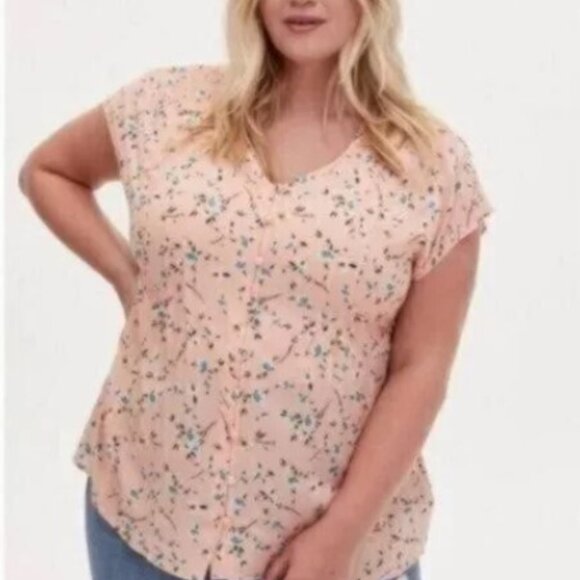 76-28 Torrid Peach Fit and Flare Challis Button Front Top Size 0 (12, L) - Picture 5 of 10